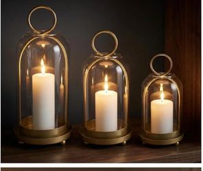 Candle dome set of 3 with hanging hooks- gold