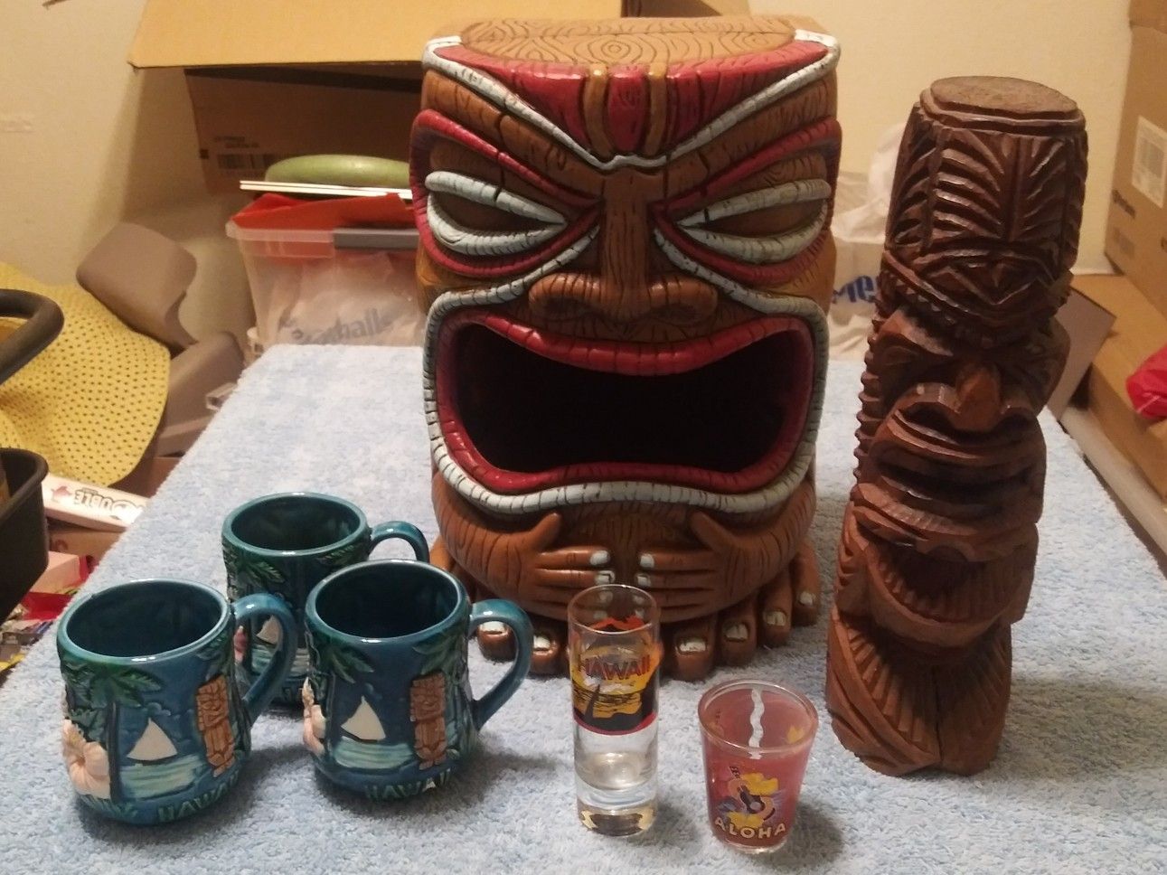 Cool HAWAIIAN TIKI COLLECTION mugs shot glass wooden carving PLASTIC MOLD