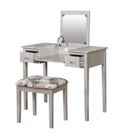 Vanity Table Dresser with Stool and Foldable Flip Top Mirror