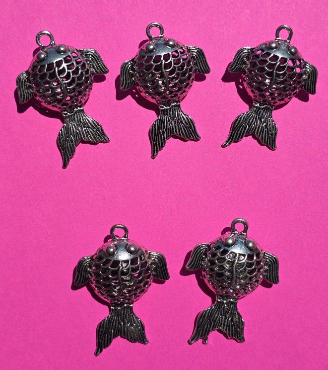 Lot of 5 Goldfish Pendants Jewelry or Crafts