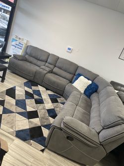 Limited time flash sale. Alejandra gray reclining sectional only $1299. Easy no credit check financing in full service delivery available.