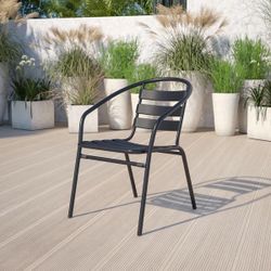 RUST-PROOF: Aluminum Slat Patio Chairs - 350lb Capacity - Black & Brown Available - New
