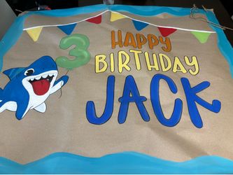 Painted birthday sign Shark Dog