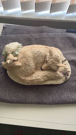 Fox and baby kit stone figurine