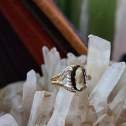 Smokie Quartz 14k Yellow Gold Trim Over Solid Sterlin Silver Size 8
