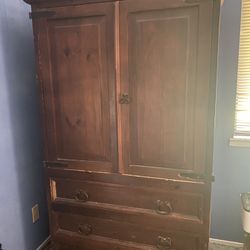 Solid Oak Vintage Entertainment Center Armoire