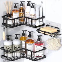YASONIC Corner Shower Caddy Adhesive, 100% Rustproof Shower Organizer with Soap Holder, No Drill Shower Shelf for Inside Shower, Wall-Mounted Shower S