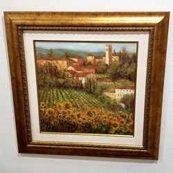 "Provencial Village" Upscale Framed & Matted Artwork 30in x 30in