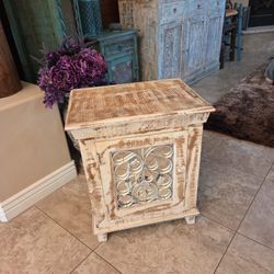 Rustic Off White Cabinet With Mirror Front