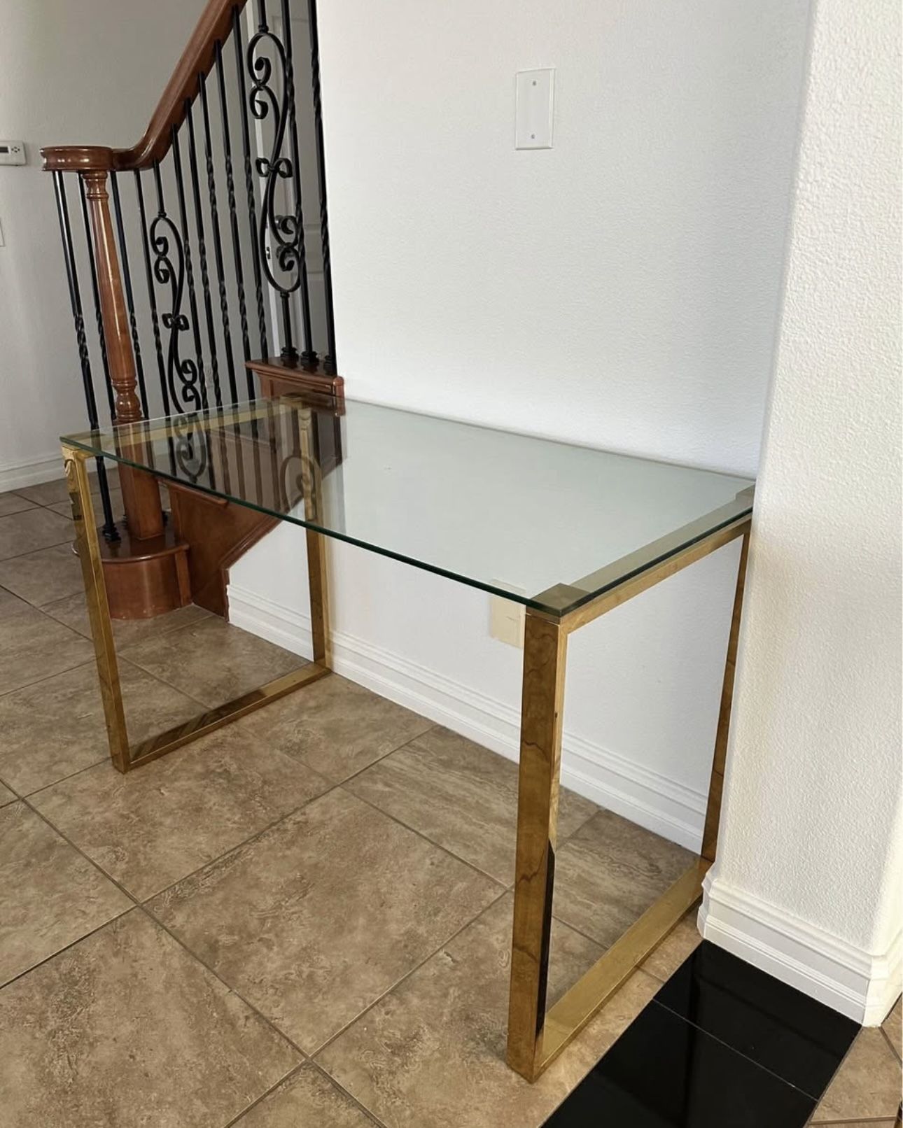Glass Console Table with Gold Frame