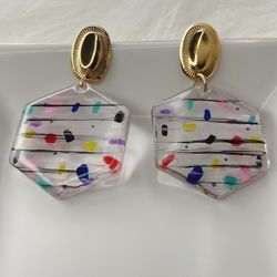 MULTI COLOR HEXAGON EARRINGS