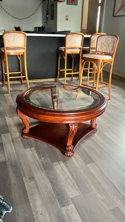 Elegant Glass Top Coffee Table – Solid Wood – Luxury Traditional Style
