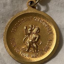 Vintage Gold Tone St. Christopher Keychain 