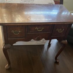Heckman Burled Walnut 3 Drawer Table
