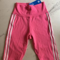 Adidas High Rise Biker Shorts Tight Fit Standard Length Hot Lucid Pink Stripe Size Small NWT