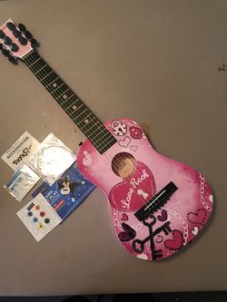 First Act Discovery Acoustic 6 String Guitar Pink Love Rick With Hearts