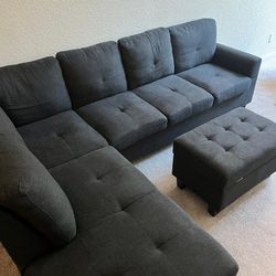 Dark Gray Sectional Sofa with Ottoman