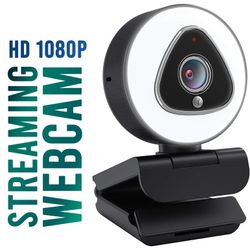 Streaming Webcam with Ring Light HD 1080P Web Cam Video PC USB Camera Computer Mac Windows Laptop Conference zoom Gaming Xbox Dual Microphone Pro Auto