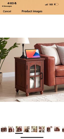 Farmhouse Nightstand with Charging Station,End Table with Glass Barn Door Storage, Cabinet Organizer with Adjustable Shelf, Night Stand for Small Spac