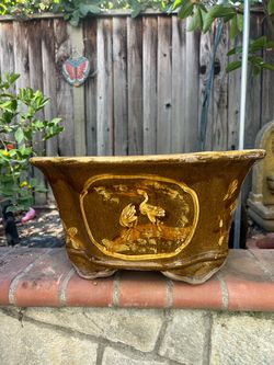 Large Chinese Terra Cotta Hand-painted Planter 10”x19.5”x17”