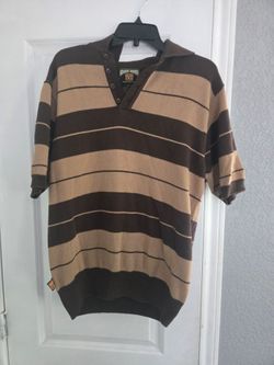 Medium FB County Brown and beige striped polo shirt