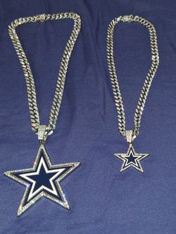 Large Dallas Cowboys Rhinestone Pendant With Iced Out Necklace
