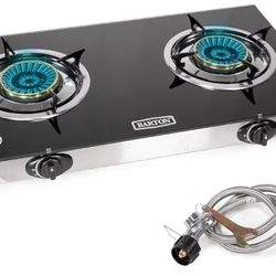 Barton Double Burner Stove w/Auto Ignition LPG Tempered Glass Outdoor Propane Portable Camping Cooktop Range 2-Burner Gas Burner

