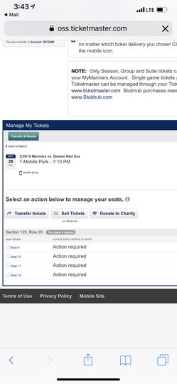 Red Sox @ Mariners Friday 3/29/19 (electronic transfer)