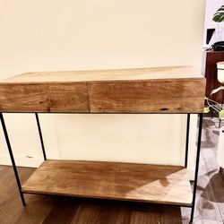 West Elm Rustic Storage Console Entry Table – Solid Mango Wood + Metal Frame (42”)