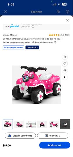 6V Minnie Mouse Quad, Battery Powered Ride-on, Ages 3+