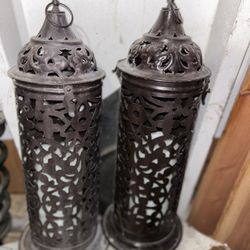 2 Foot Matching Victorian Style Candle Cage Holders Ornate 