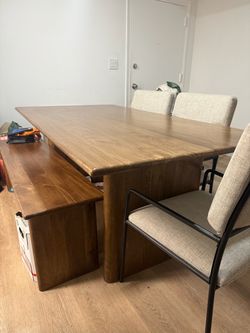 Wood Dining Table with Bench and  4 Chairs