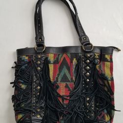 Montana West Southwestern Print Leather Purse Tapestry Fringe  Bag. Read Des. 