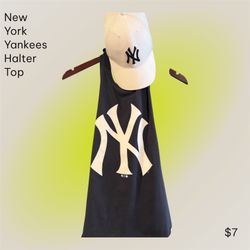 New York Woman’s  One Size Fits All Halter Top Handmade. Blue & White.  