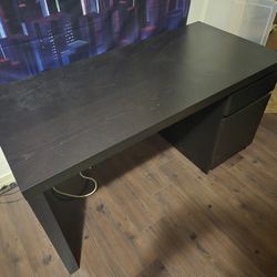 Black Home Office Desk-Shelf+Drawers