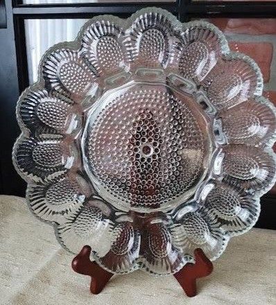 VTG 10" Indiana Crystal Clear Hobnail Pressed Glass Deviled Egg Serving Dish Plate