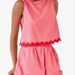 Uillui Short 2 Piece Set for Women Summer Loose Fit Loungewear Scallop Trim Sleeveless Tank Top and Shorts Pajamas Sleepwear. Size S