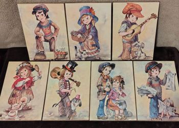 1970s Massimo Big Eye Kids Wall Art – Set of 7 Italian Plaques
