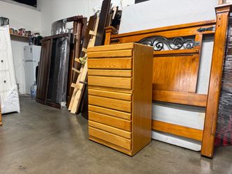 Tall Oak Wood 5-Drawer Dresser