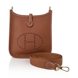 2025 Brand New Hermes Evelyne 16 Mini TPM Gold Strap Bag Clemence Leather 