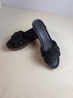 Tory Burch Madalena Platform Wedges Sandals Black Size 8