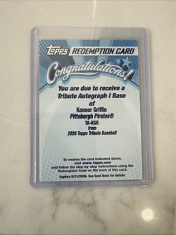 1(contact info removed) TOPPS TRIBUTE REDEMPTION AUTOGRAPH KONNOR GRIFFIN BASE TA-KGR