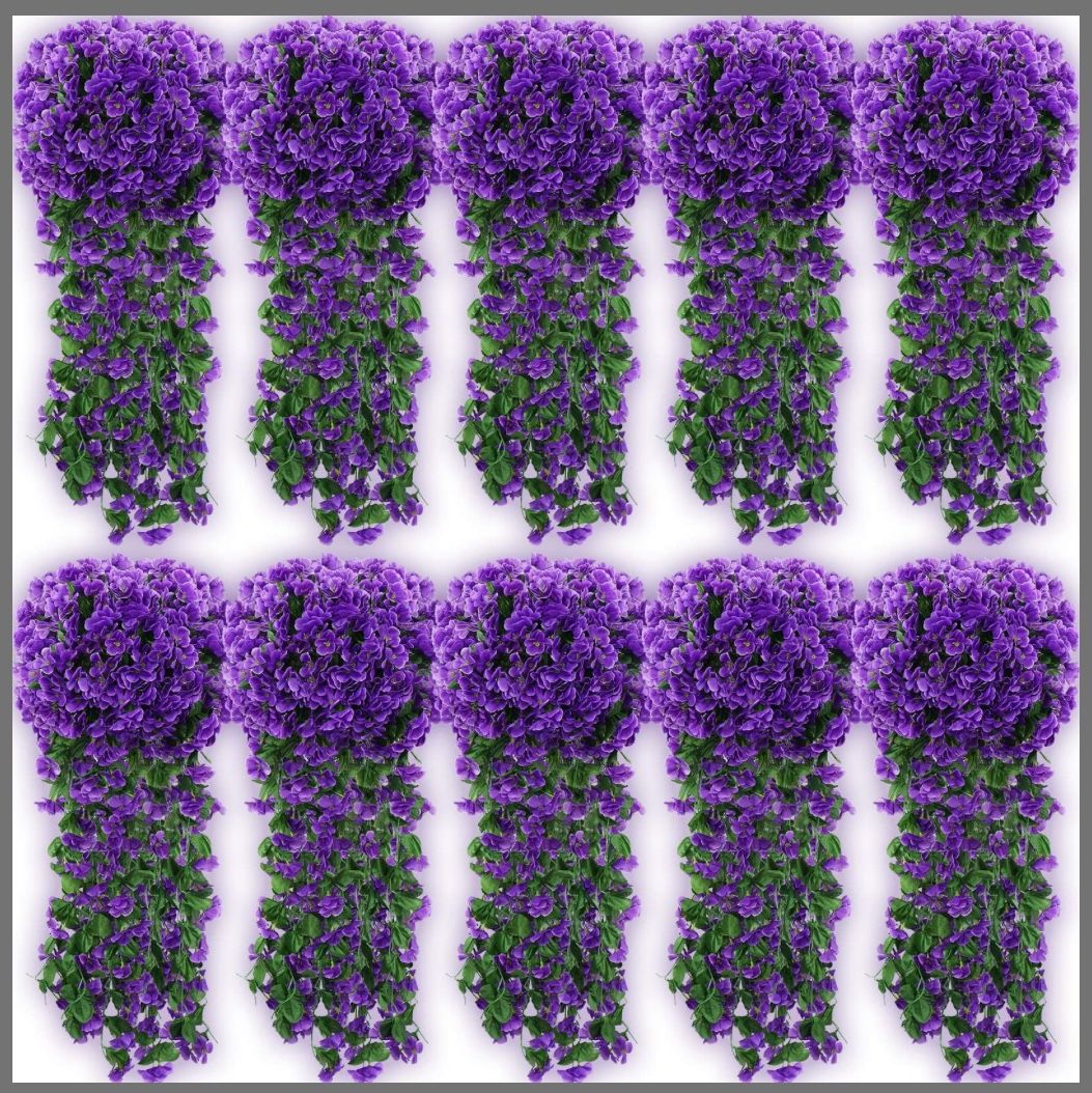 Yuxung 10 Pack Artificial Hanging Flowers Fake Plants Violet Ivy Fake Plant For Wall Home Patio Room Garden Wedding Indoor Outdoor Fall Decoration (Pu