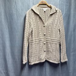 Charter Club Cream Knit Cardigan Sweater size large
