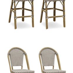 PURPLE LEAF French Counter Height Stool Set of 4, Patio Bar Chairs with Back Rattan, Fren