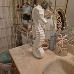 Large White Seahorse Statue 