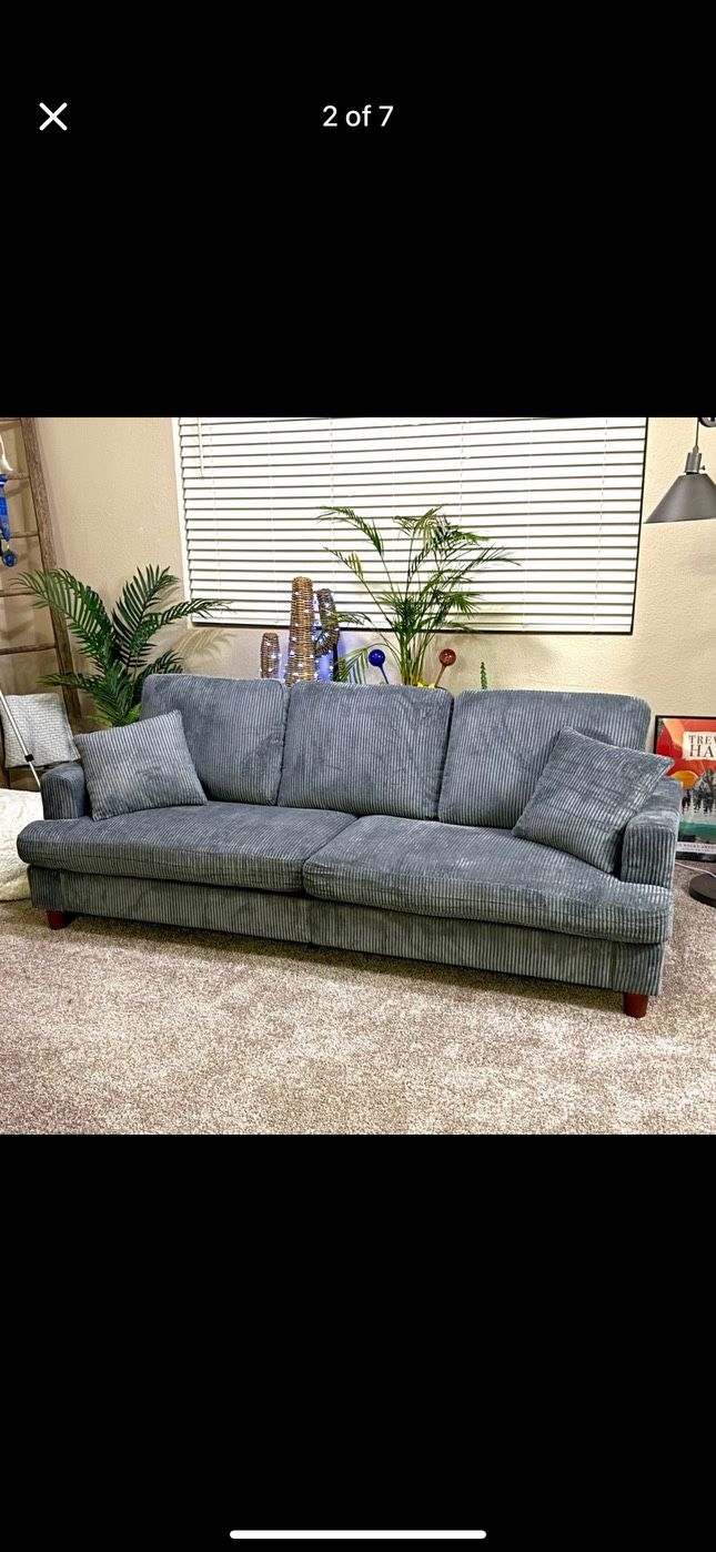 Modern Grey Corduroy Couch
