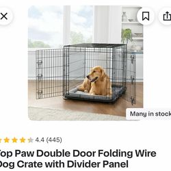 NIB Top Paw Double Door Folding Wire Dog Crate with Divider Panel