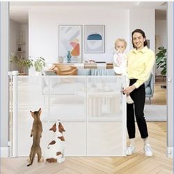 47" Extra Tall Retractable Baby Gates, Extends to 59" Wide, ExtraTall Retractable Safety Gate with Reinforced Strips, Retractable Tall Dog Gates for D