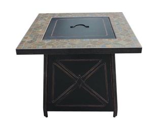 Hampton Bay Crossridge 30.00 in. W 50000 BTU coating Steel Propane Outdoor Fire Pit Table with Lava Rocks and Screen